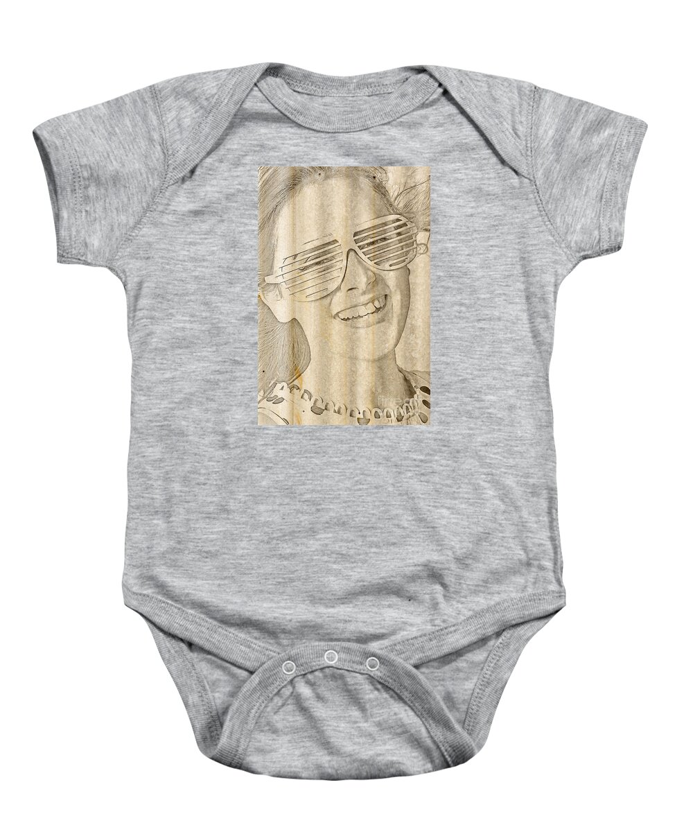 Stencil Baby Onesie featuring the photograph Vintage tin sign pin up by Jorgo Photography