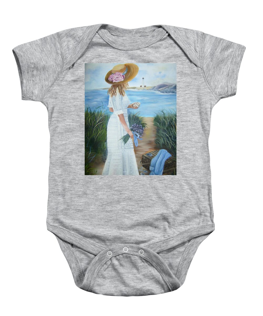 Ocean Baby Onesie featuring the painting Waiting for His Return by Debra Campbell