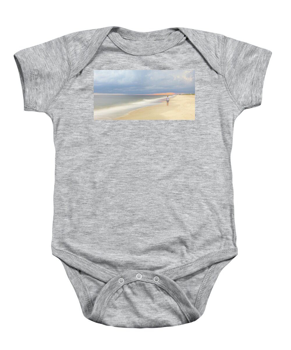 Beachclub Baby Onesie featuring the photograph Walk on the beach by Nick Noble