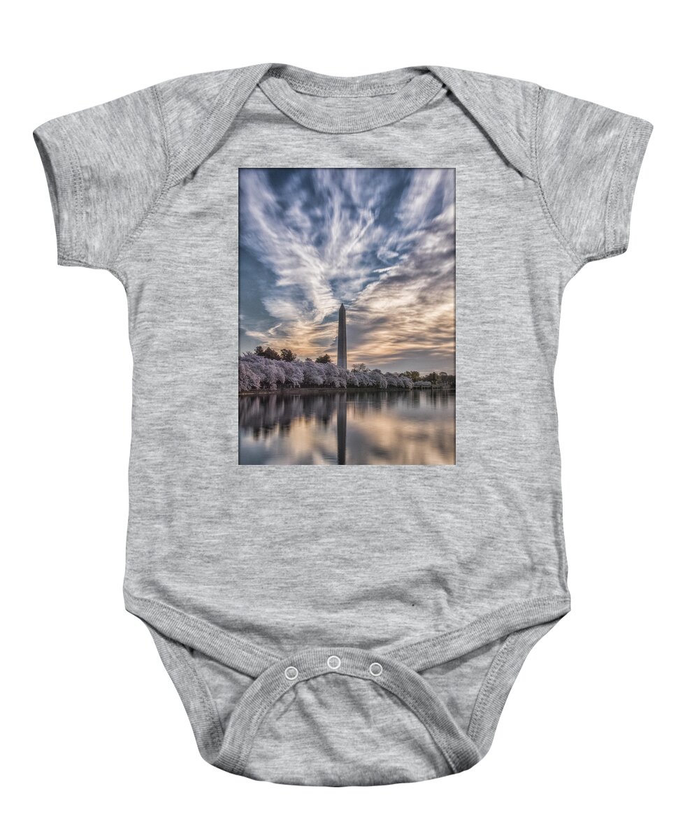 Washington Monument Baby Onesie featuring the photograph Washington Blossom Sunrise by Erika Fawcett