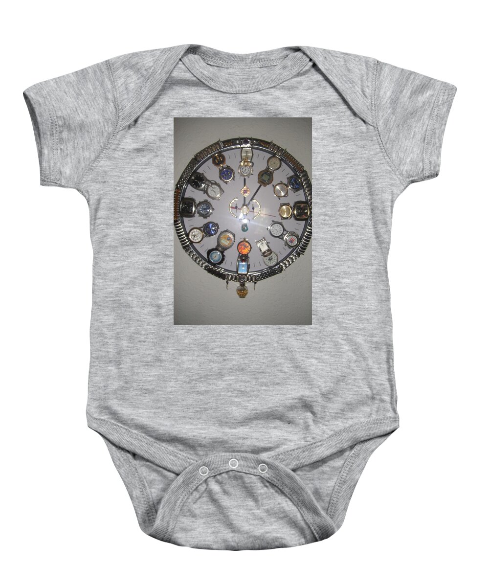 Watches Baby Onesie featuring the mixed media Wastin Time by WaLdEmAr BoRrErO