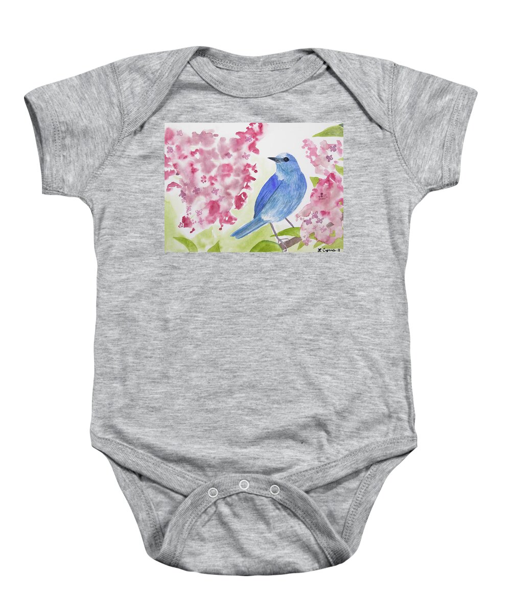 Mountain Bluebird Baby Onesie featuring the painting Watercolor - Mountain Bluebird by Cascade Colors