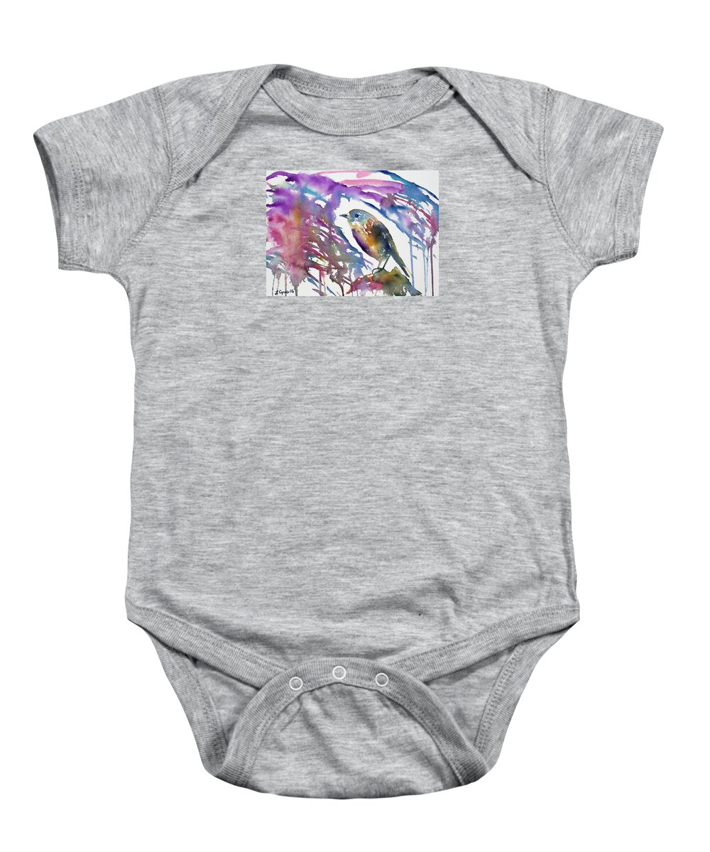 North Island Robin Baby Onesie featuring the painting Watercolor - North Island Robin Impression by Cascade Colors