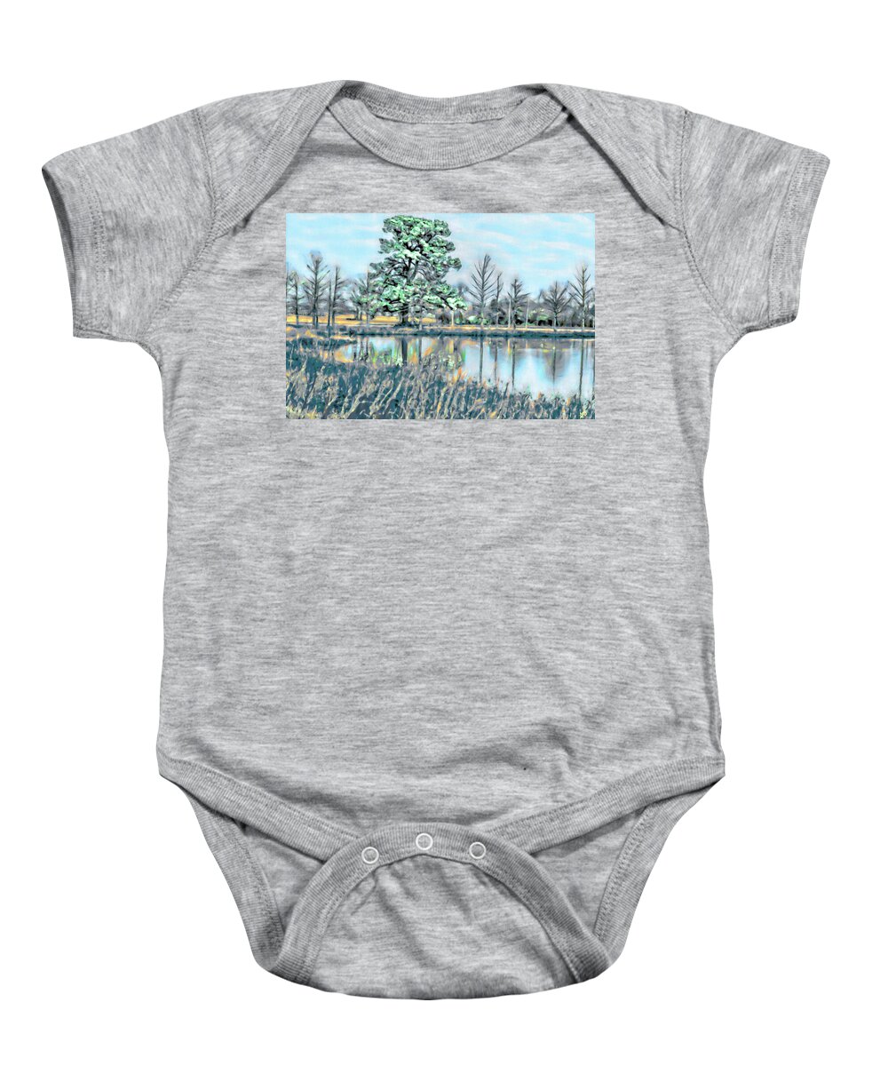Pond Baby Onesie featuring the photograph Watercolor Pond Scenery by Gina O'Brien