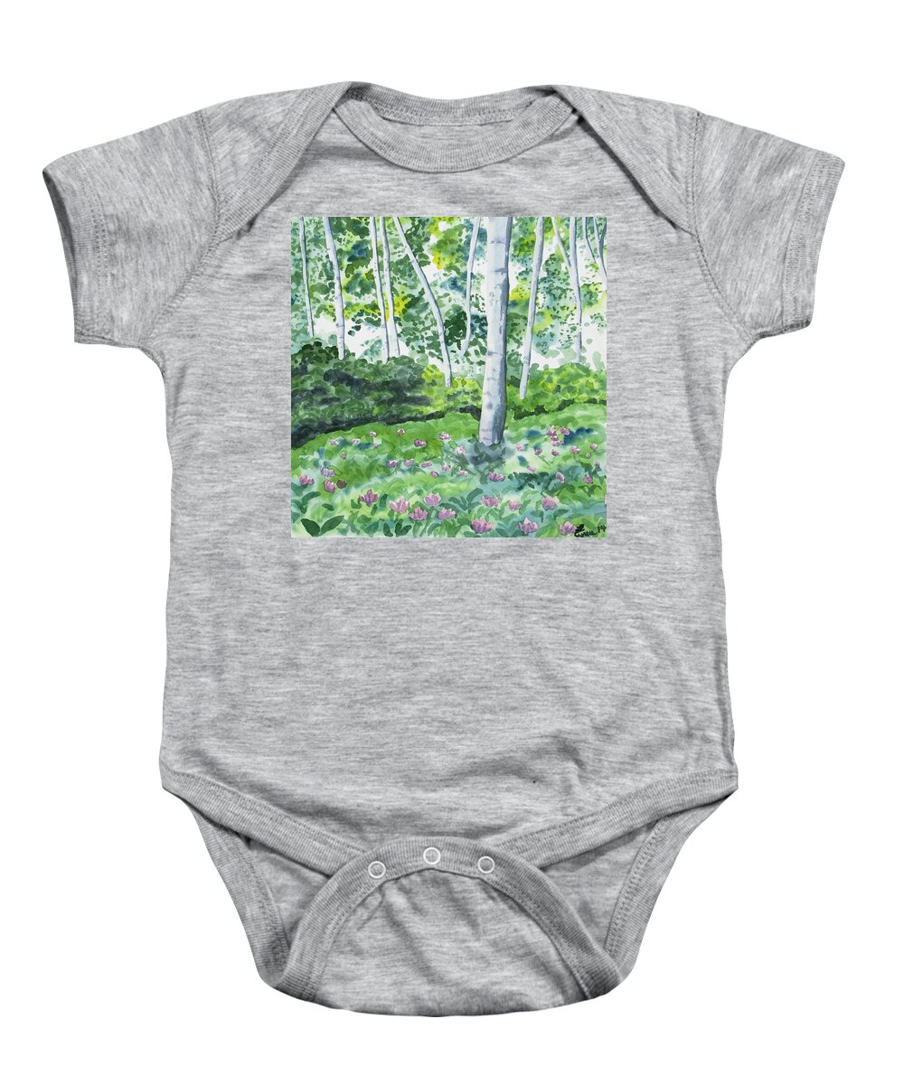 Watercolor Painting Baby Onesie featuring the painting Watercolor - Spring Forest and Flowers by Cascade Colors