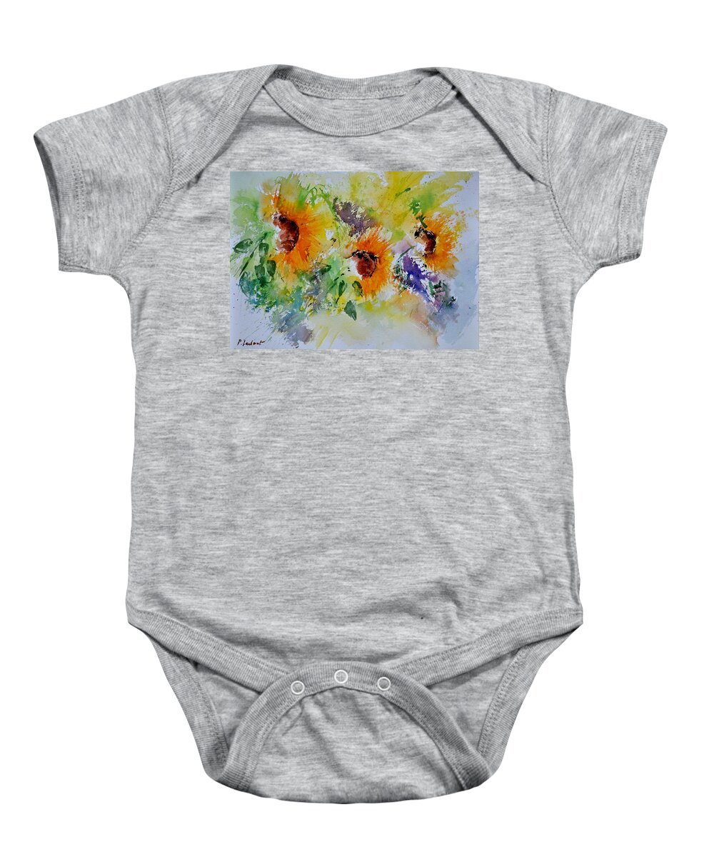 Flowers Baby Onesie featuring the painting Watercolor Sunflowers by Pol Ledent