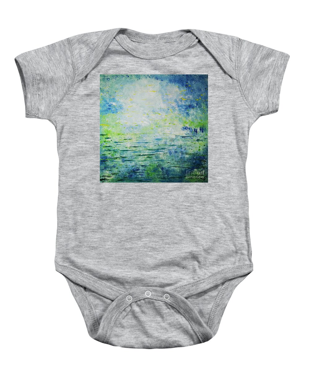Modern Art; Abstract Painting; Abstract Art; Abstract Landscape; Aquatic Scenery; Fantasy Landscape Baby Onesie featuring the painting Waterworks by Jarek Filipowicz