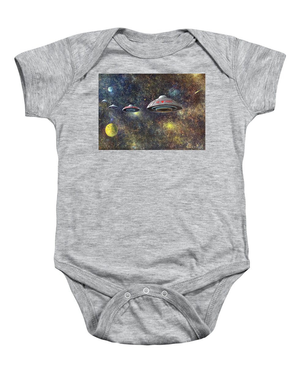 U.f.o Baby Onesie featuring the painting We Love Peru by Rand Burns