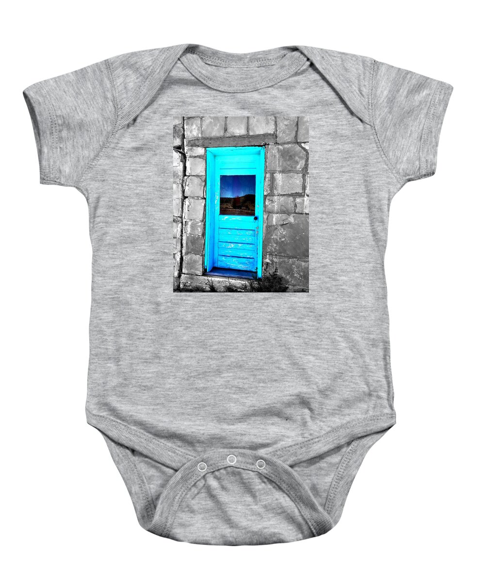 Door Baby Onesie featuring the photograph Weathered Blue by Brad Hodges