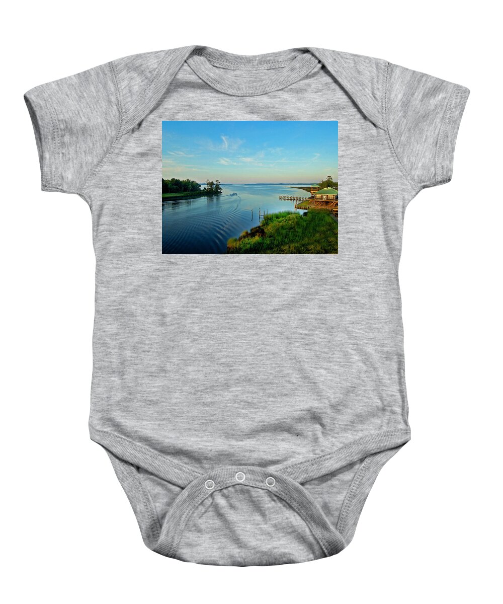 Weeks Bay Baby Onesie featuring the painting Weeks Bay Going Fishing by Michael Thomas