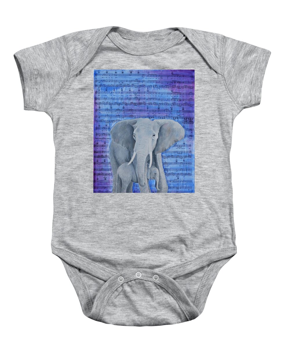 Elephant Baby Onesie featuring the painting What a Wonderful World by Emily Page