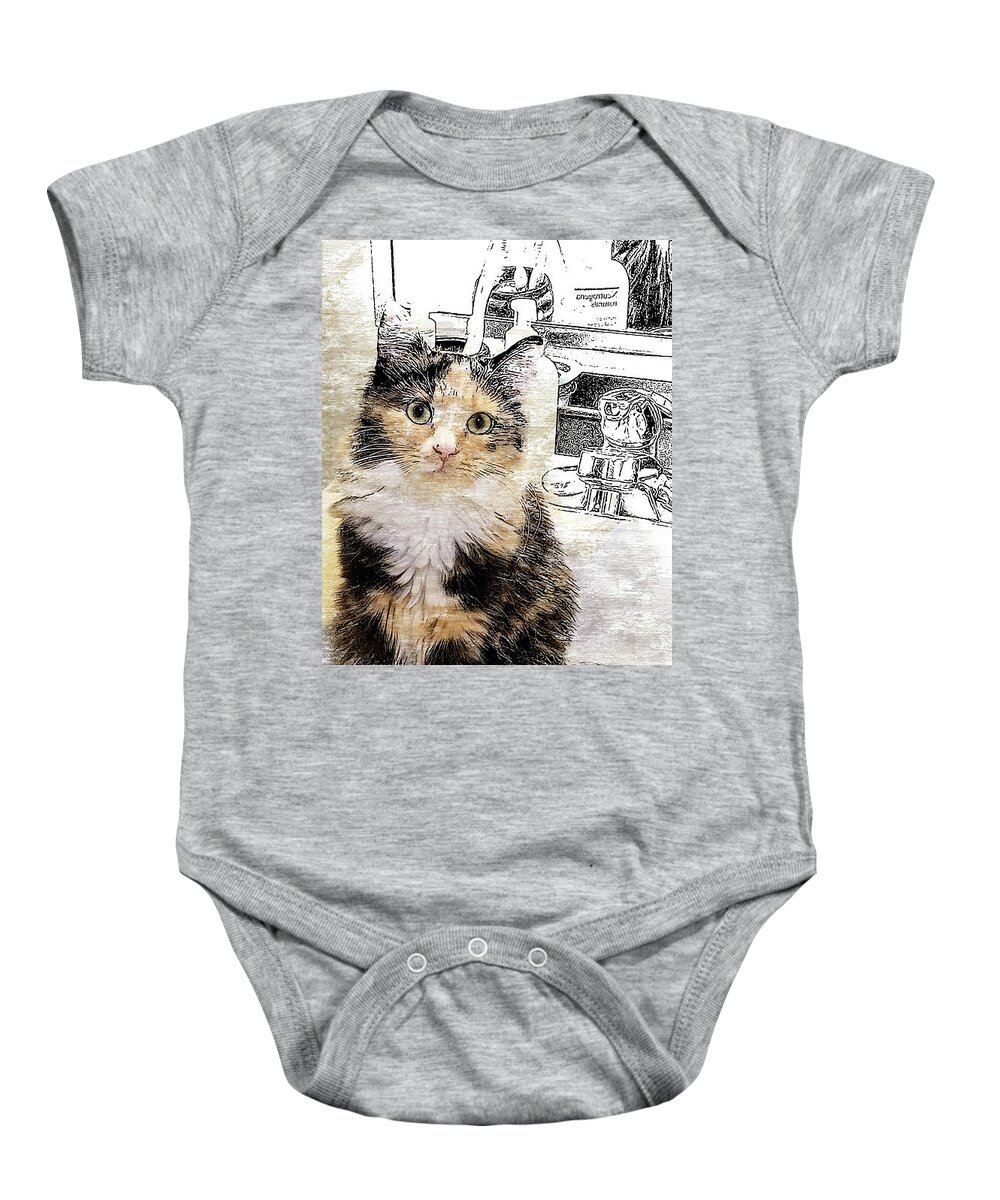 Cat Baby Onesie featuring the digital art What are you doin? by Deb Nakano