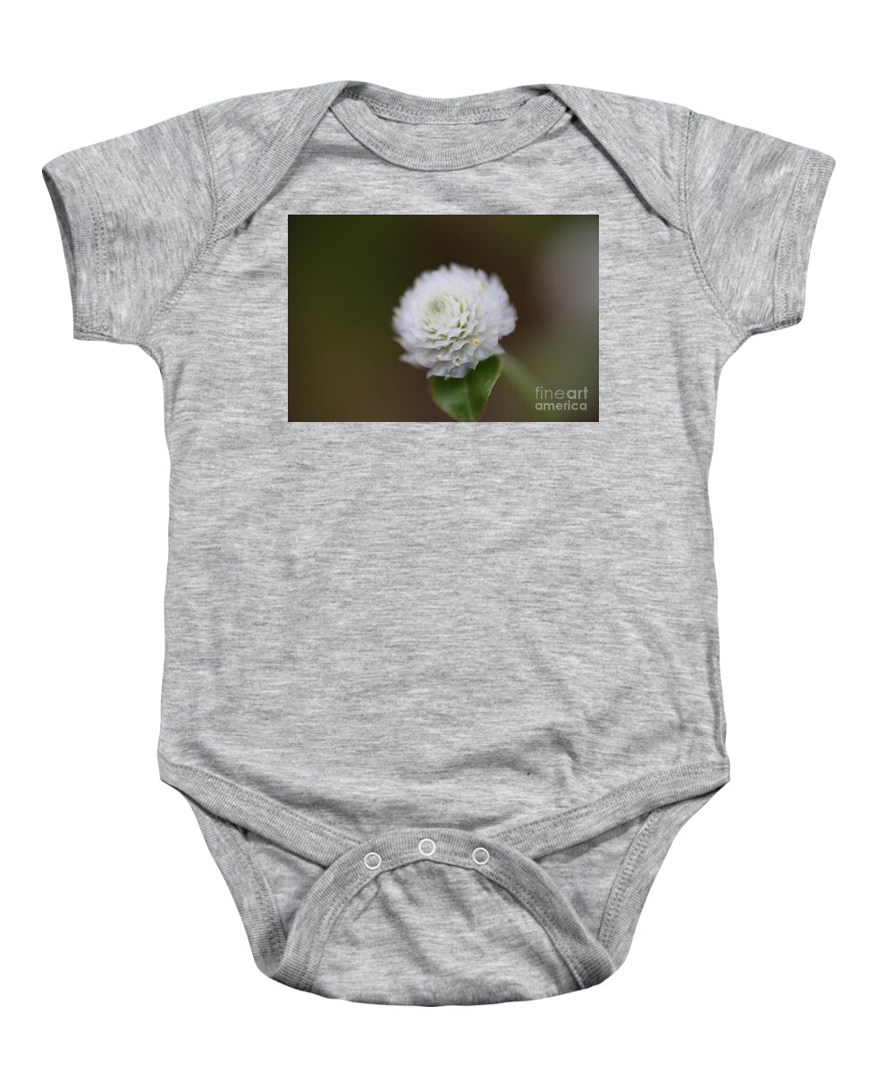 Globe Amaranth Baby Onesie featuring the photograph White Amaranth by Lara Morrison