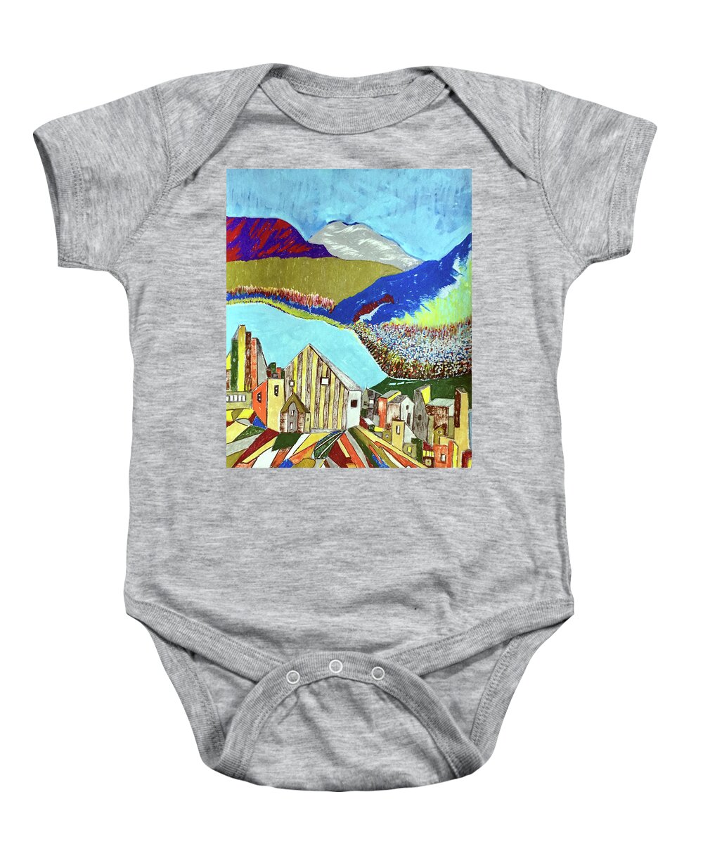 Imaginary Village Baby Onesie featuring the painting White Flowers by Dennis Ellman