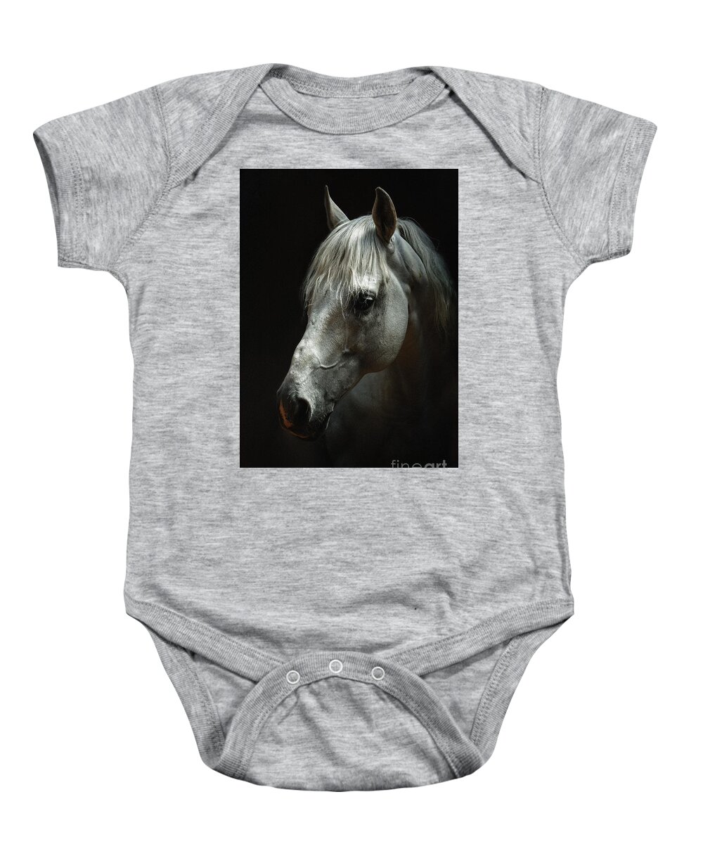 Horse Baby Onesie featuring the photograph White horse portrait by Dimitar Hristov