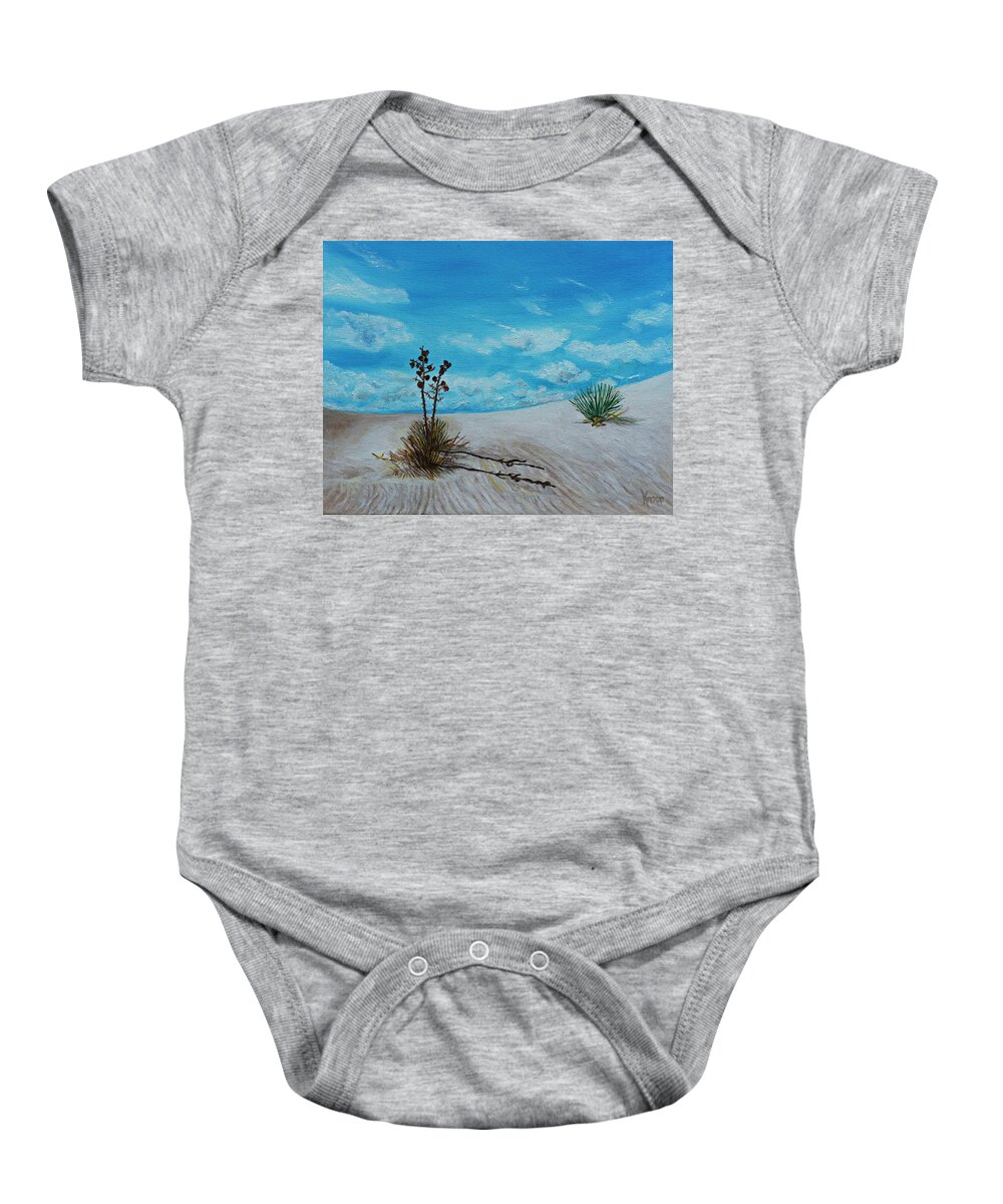 White Sand Baby Onesie featuring the painting White Sands New Mexico by Kathy Knopp