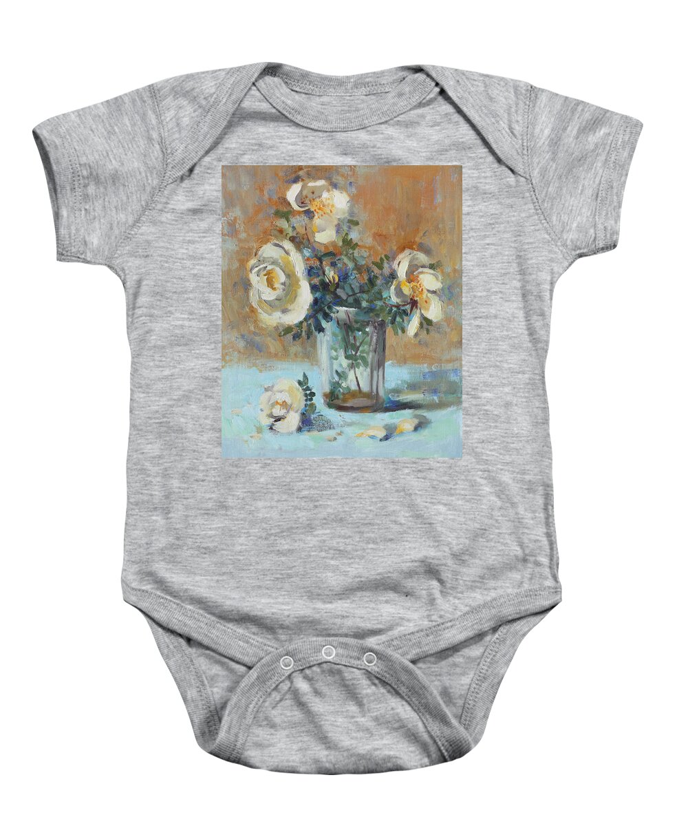 Russian Artists New Wave Baby Onesie featuring the painting White Wild Roses by Ilya Kondrashov