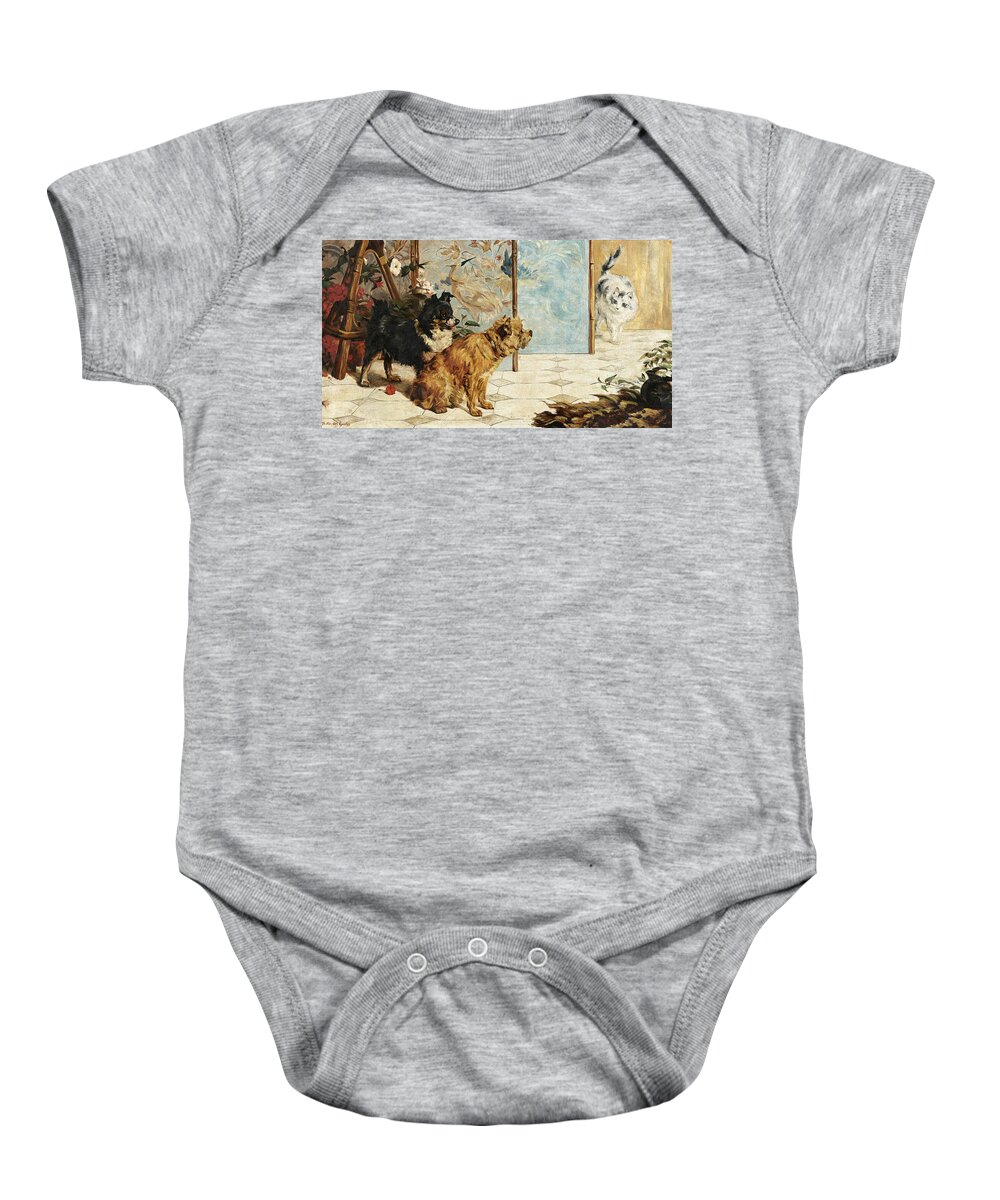 Charles Van Den Eycken Baby Onesie featuring the painting Who Goes There? by Charles van den Eycken