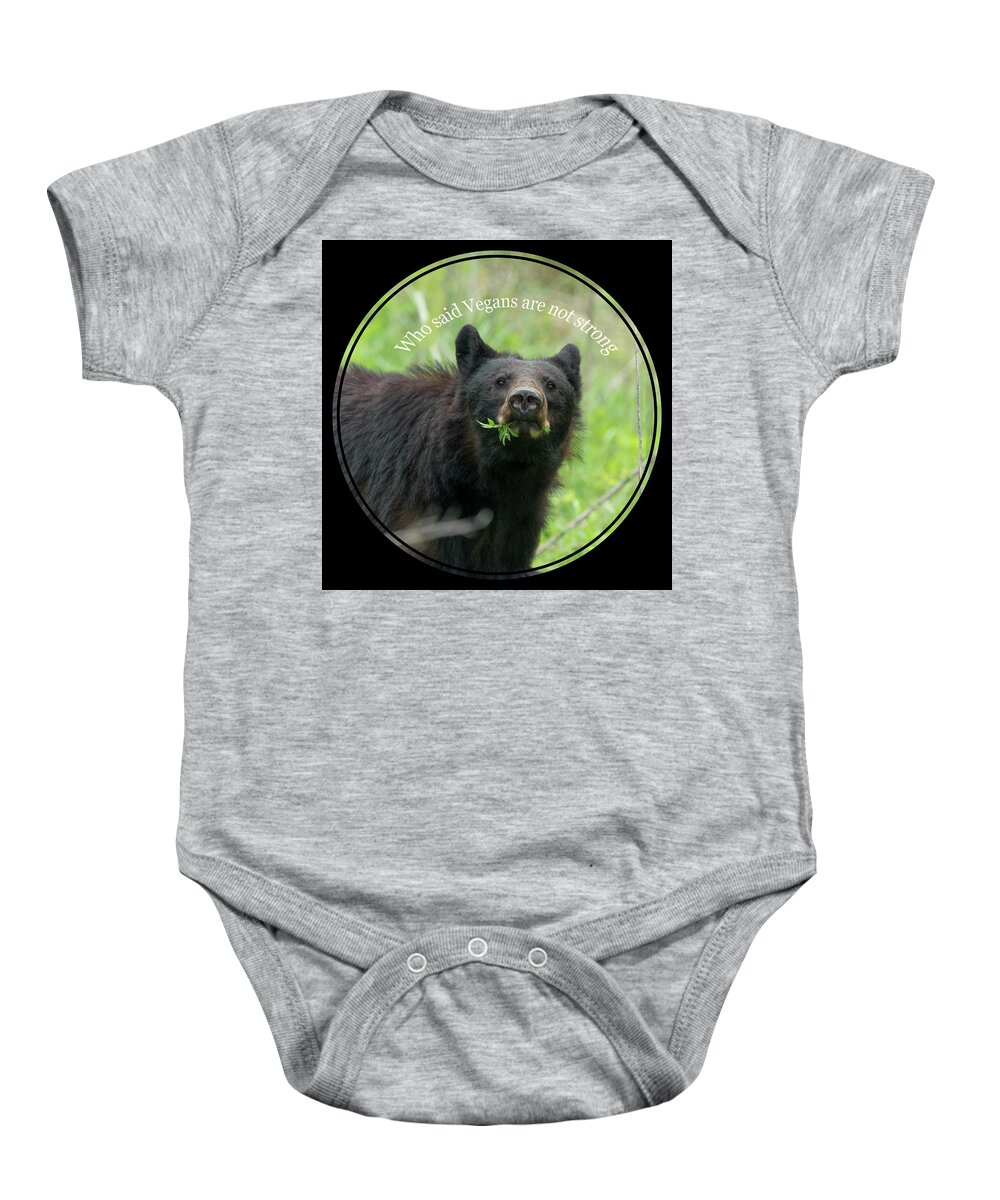 Black Bear Baby Onesie featuring the photograph Who said Vegans are not strong by Daniel Friend