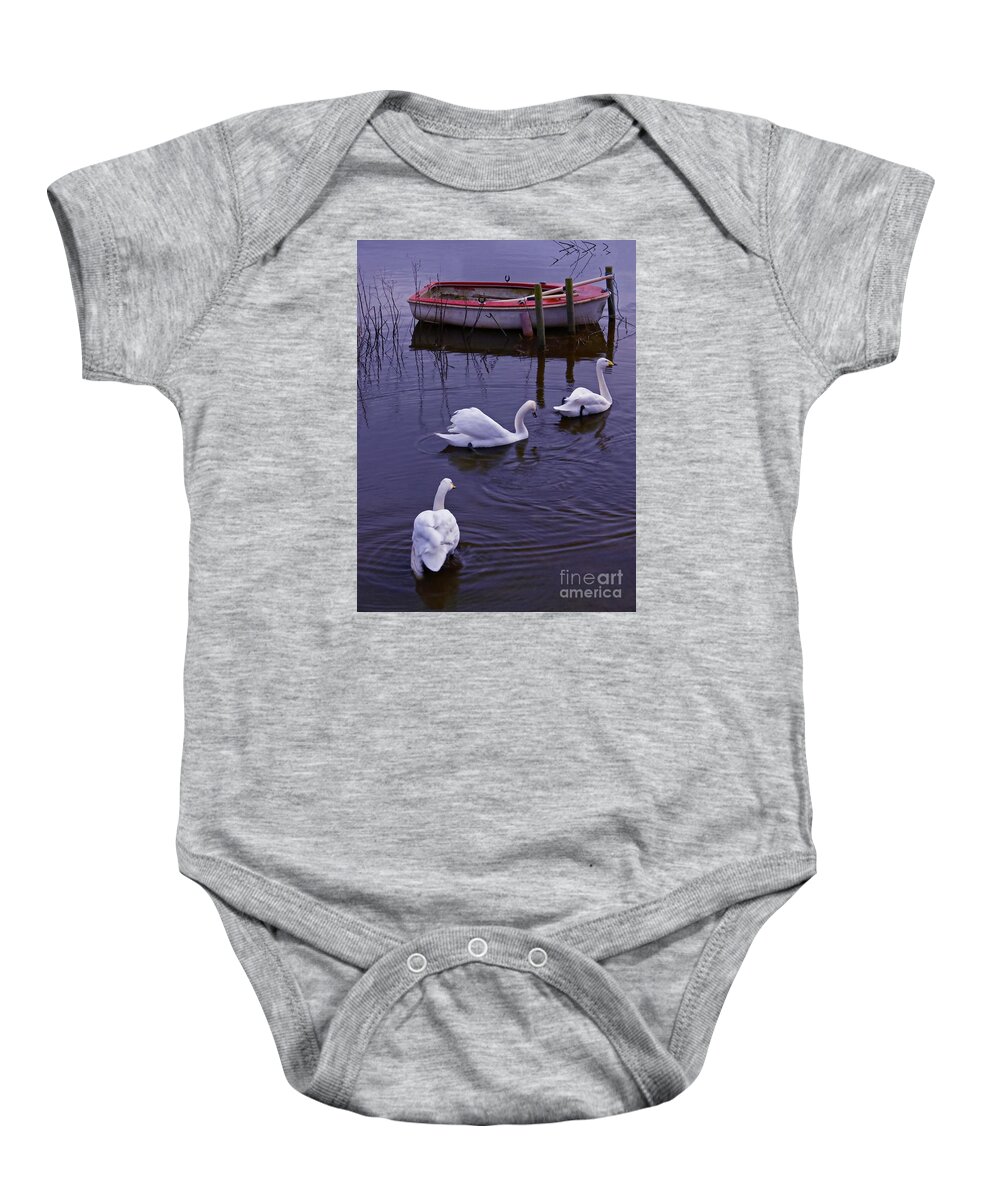 Swan Baby Onesie featuring the photograph Whooper swans on river by Martyn Arnold