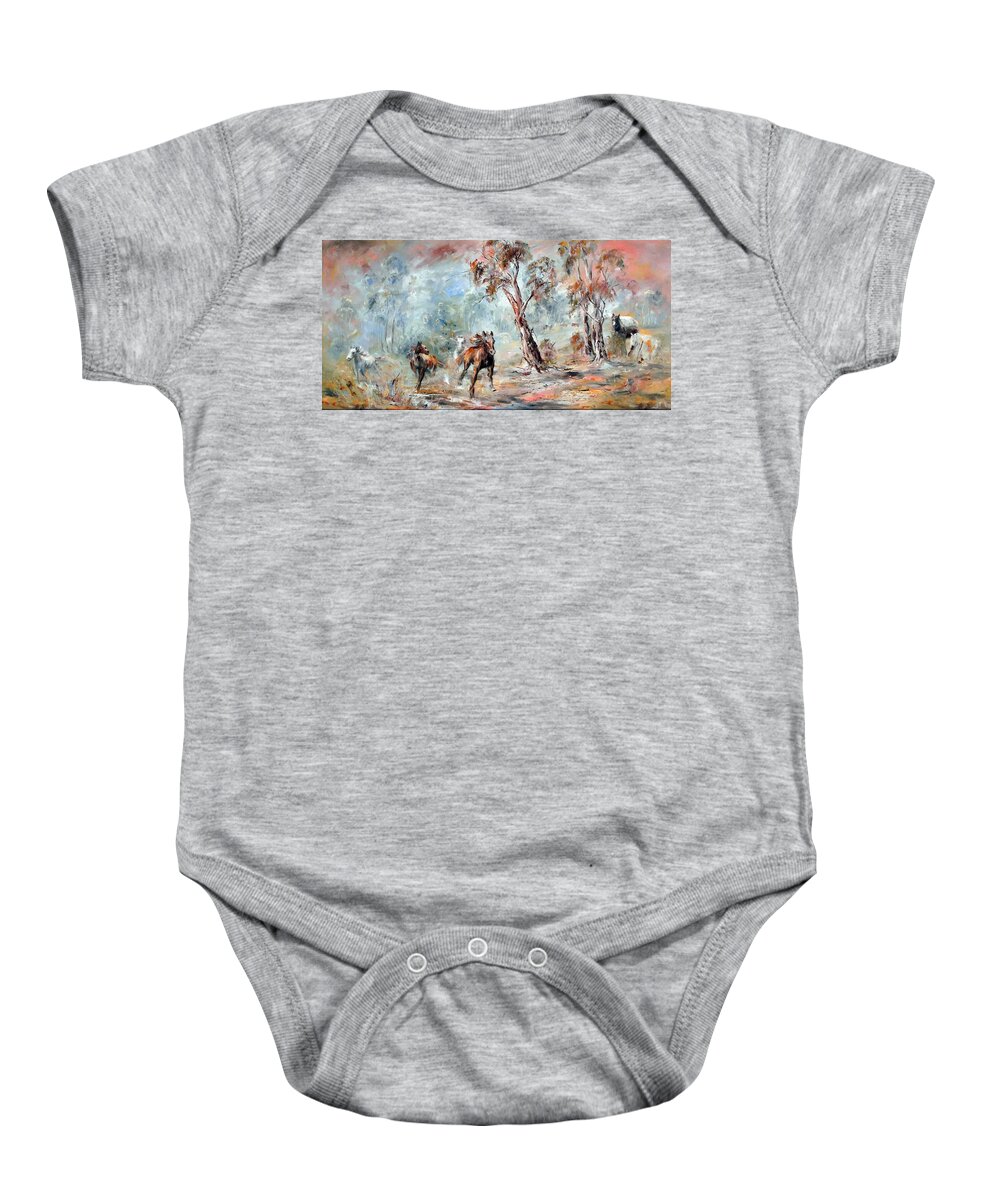 Horses Baby Onesie featuring the painting Wild Brumbies by Ryn Shell