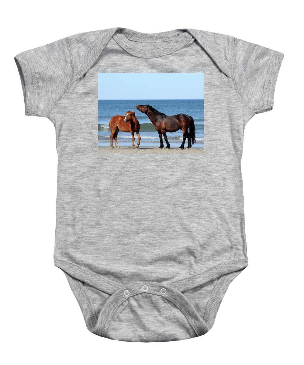Wild Baby Onesie featuring the photograph Wild Horses on Beach by Ted Keller