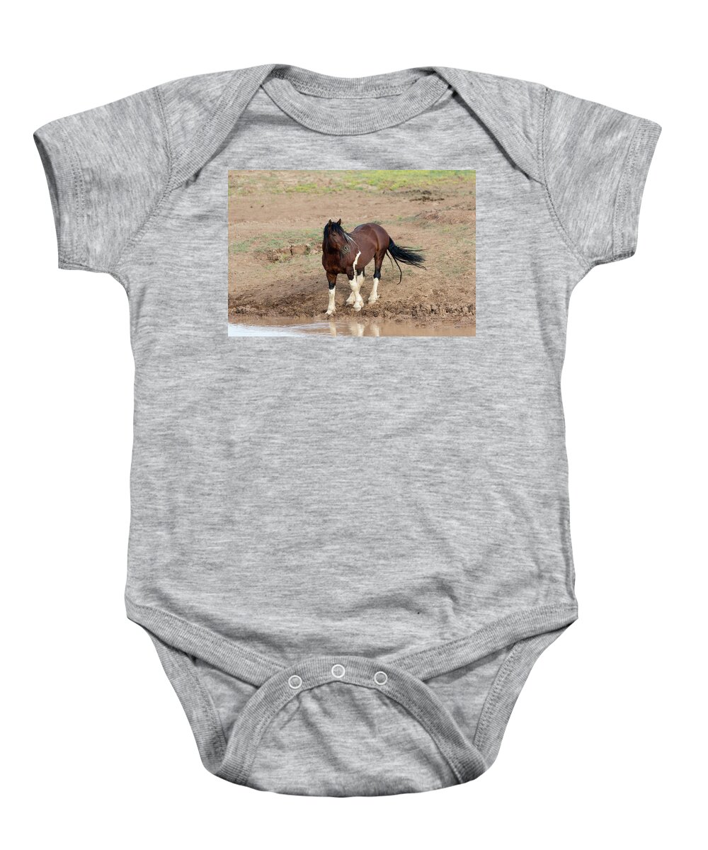Mustang. Wild Baby Onesie featuring the photograph Wild Mustang by Ronnie And Frances Howard