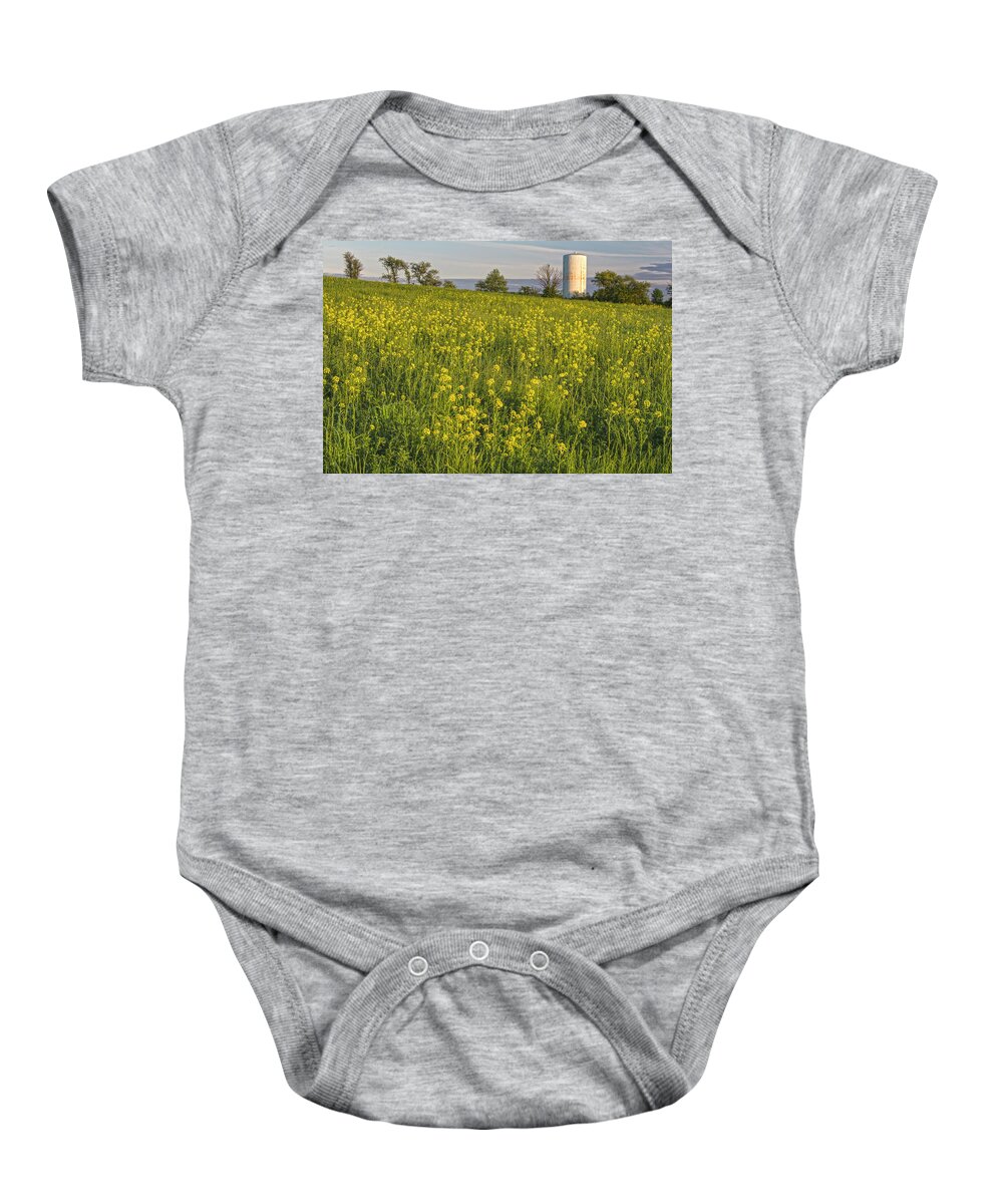 Wildflowers Baby Onesie featuring the photograph Wild Mustard Fields And Silo by Angelo Marcialis