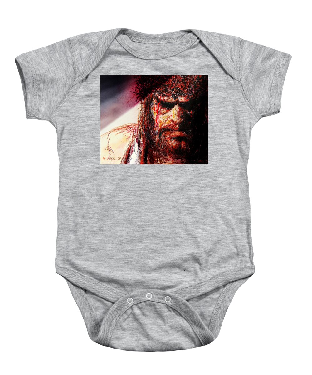 Willem Defoe Baby Onesie featuring the painting Jesus -as portrait by Willem Dafoe - by Hartmut Jager
