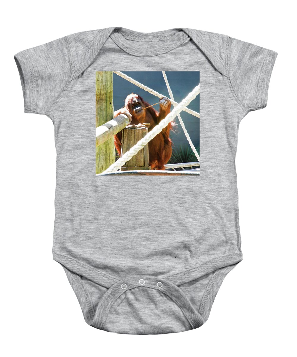 Orangutan Baby Onesie featuring the photograph Willow Enjoyes Honey by Miroslava Jurcik