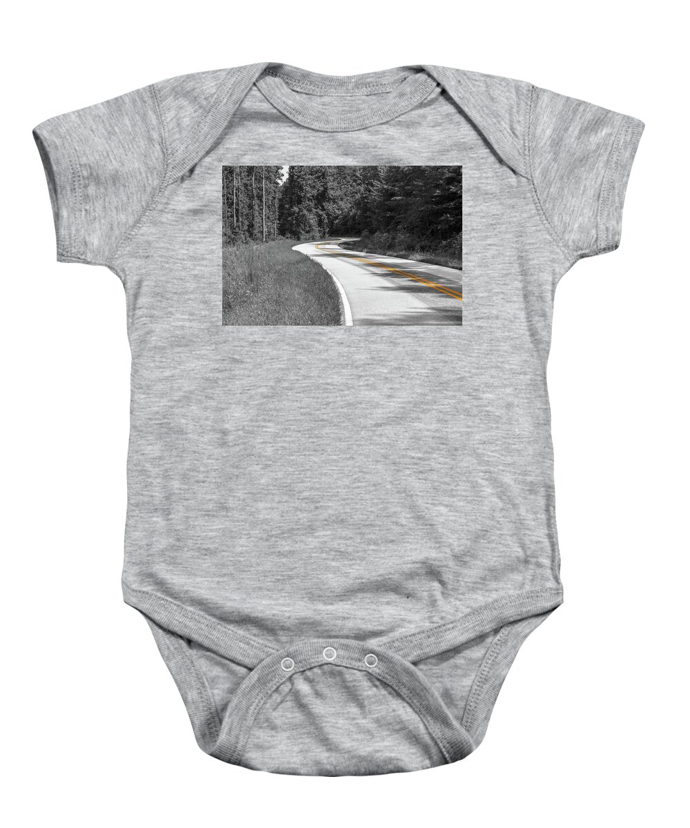 Country Road Baby Onesie featuring the photograph Winding Country Road in selective color by Doug Camara