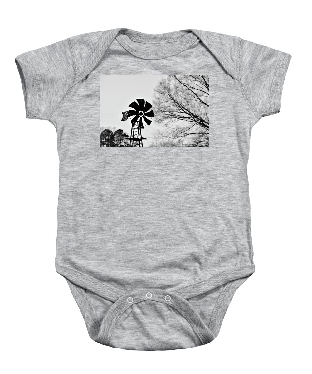 Windmill Baby Onesie featuring the photograph Windmill on the Farm by Nicole Lloyd