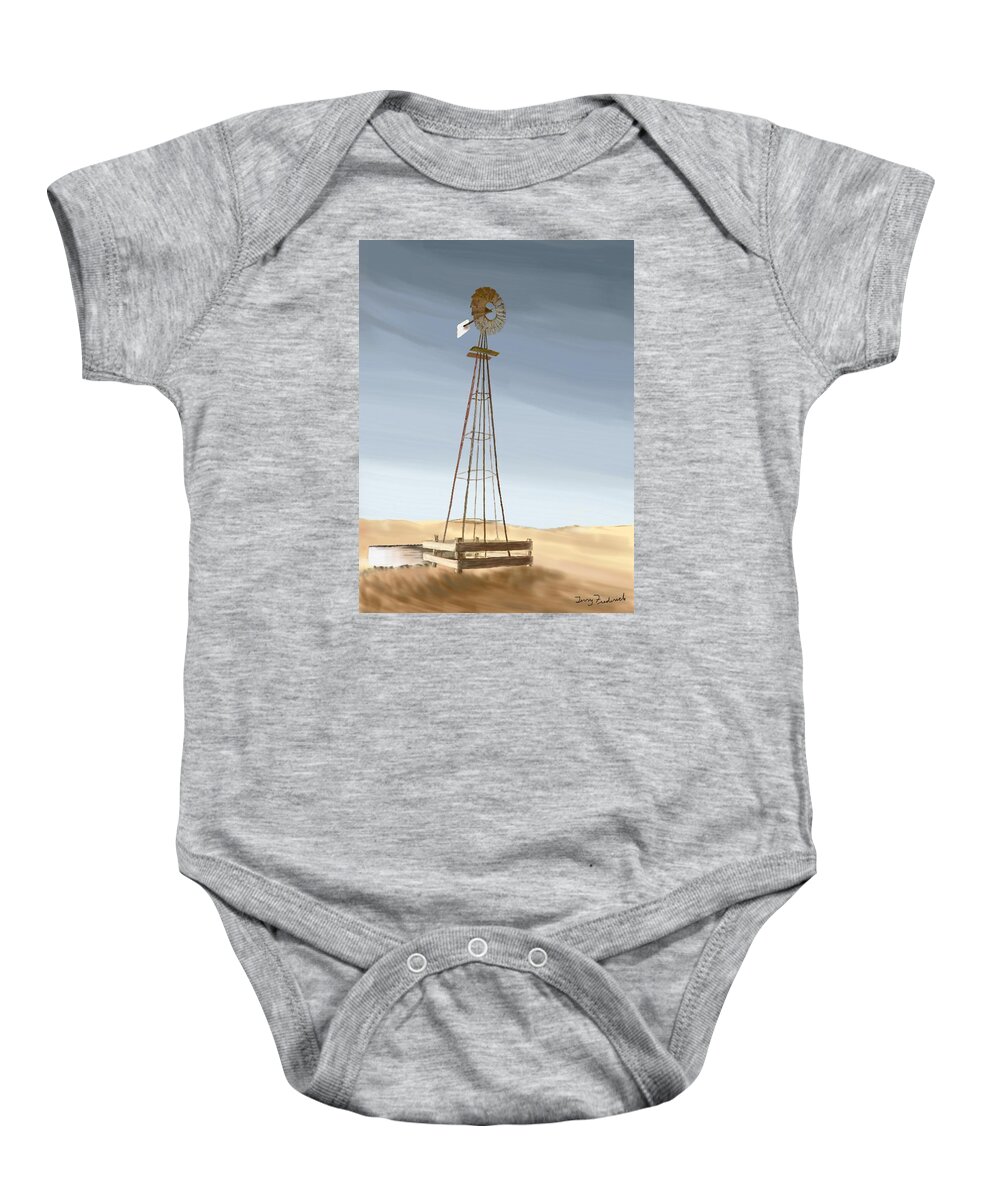  Windmill Baby Onesie featuring the painting Windmill by Terry Frederick