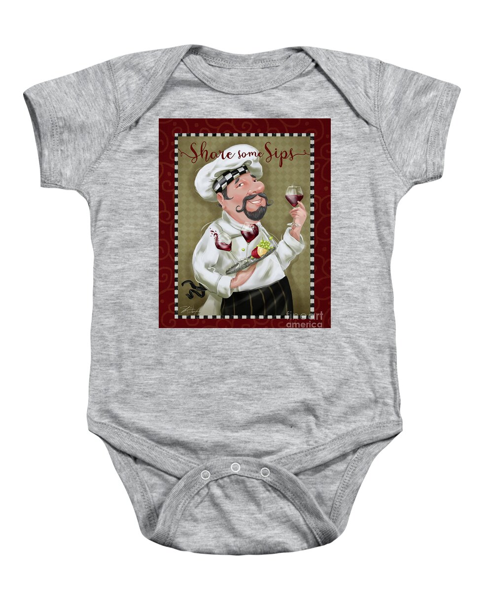 Chef Baby Onesie featuring the mixed media Wine Chef-Share Some Sips by Shari Warren