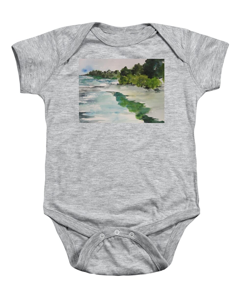 Melting Snow Baby Onesie featuring the painting Winter and Water by Robin Miller-Bookhout
