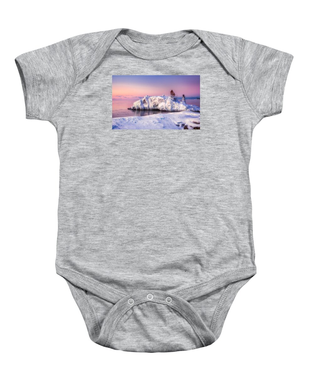 Blue Sky Baby Onesie featuring the photograph Winter at Hollow Rock by Rikk Flohr