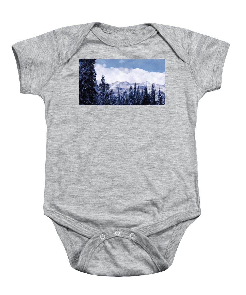 Beautiful Baby Onesie featuring the digital art Winter at Revelstoke by Debra Baldwin