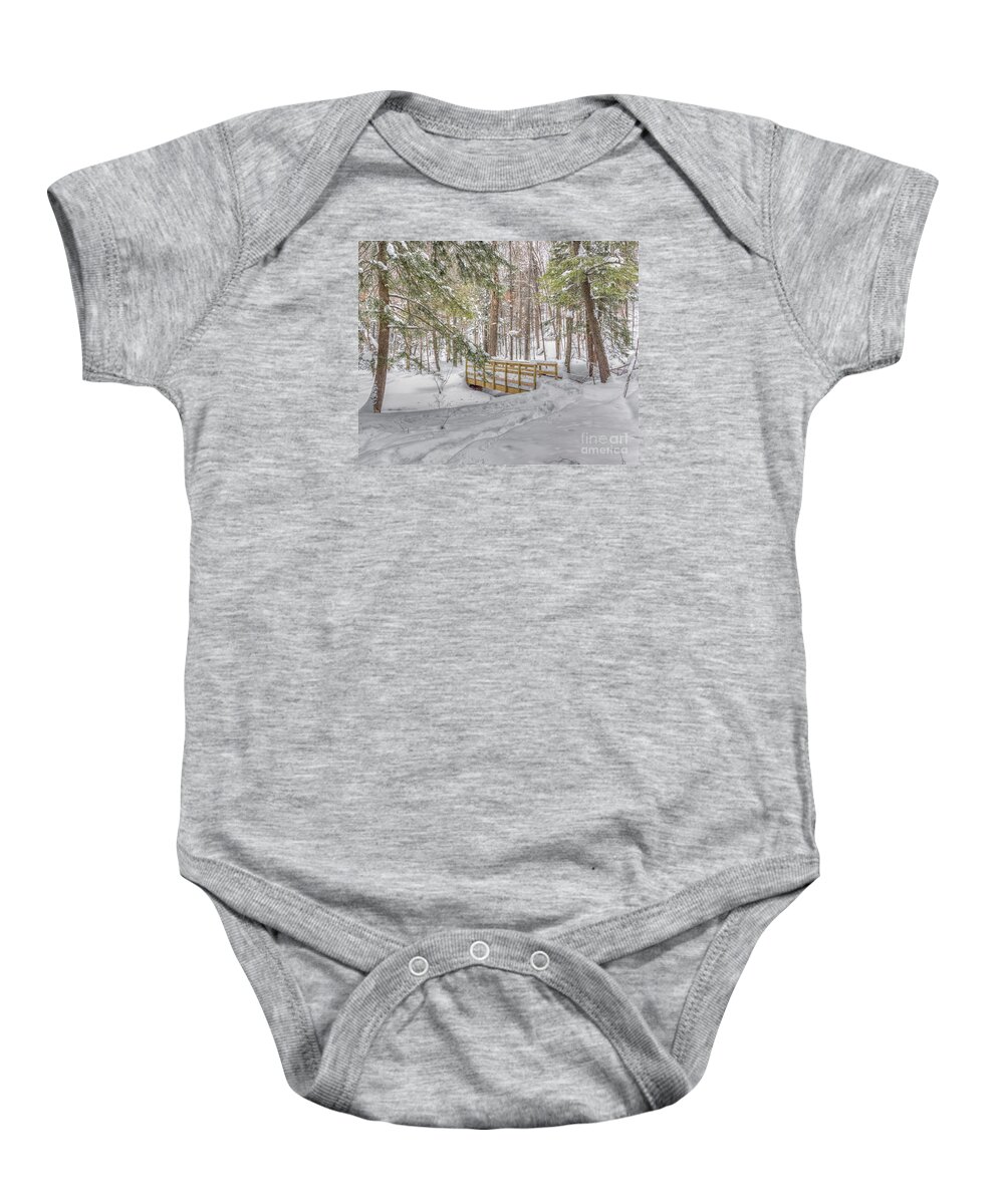 Streams Baby Onesie featuring the photograph Winter Bridge by Rod Best