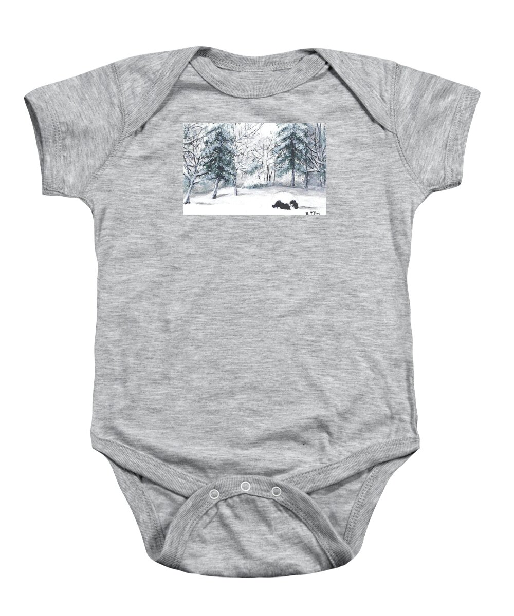 Winter Baby Onesie featuring the painting Winter in Weatogue by Dani McEvoy