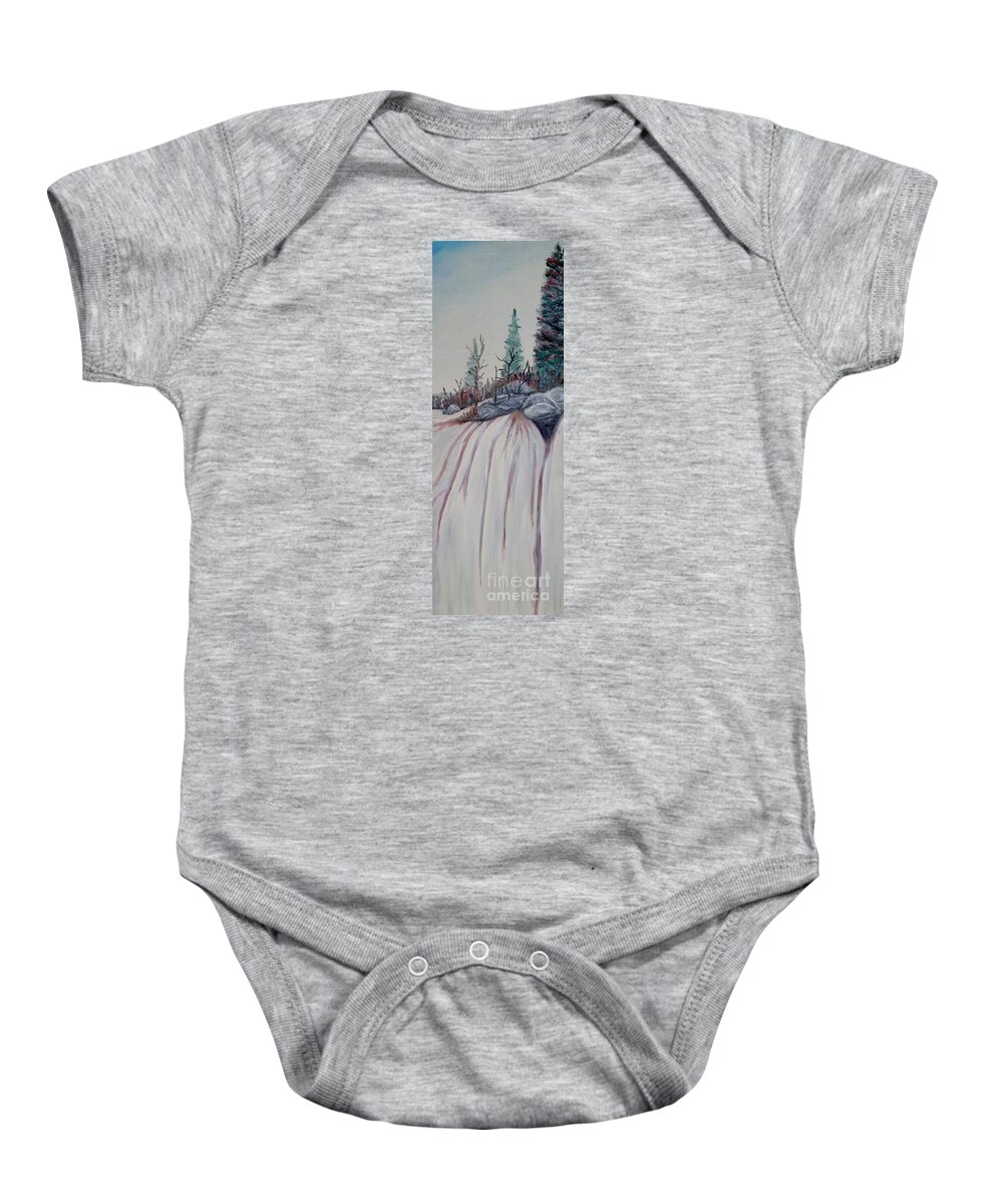 Waterfall Baby Onesie featuring the painting Winter waterfall by Marilyn McNish