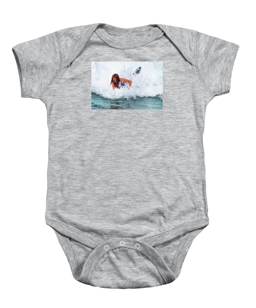 Wipeout-surfing-waikiki Beach Baby Onesie featuring the photograph Wipeout - Painterly by Scott Cameron