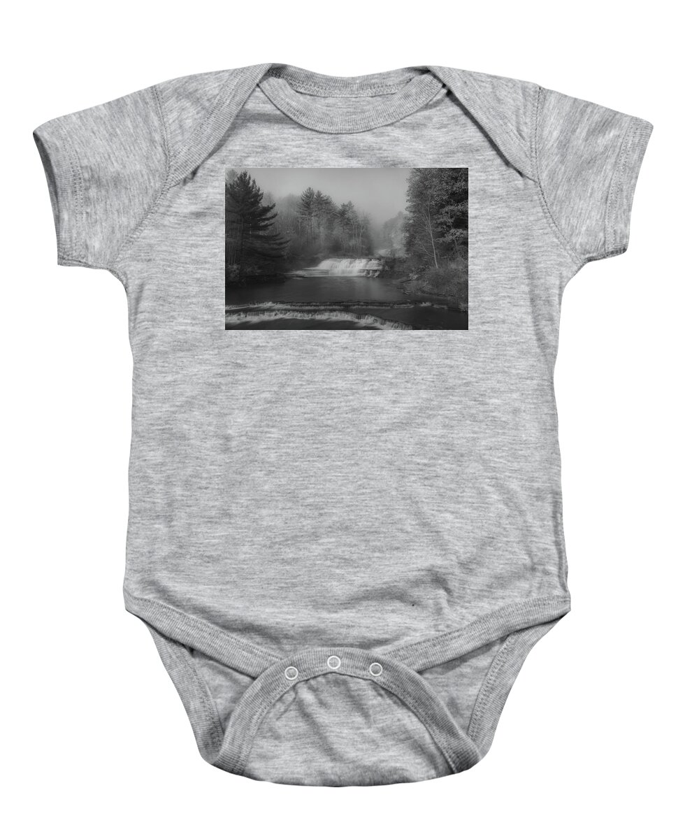 Fall Color Baby Onesie featuring the photograph Wiscoy In the Fog by Guy Whiteley