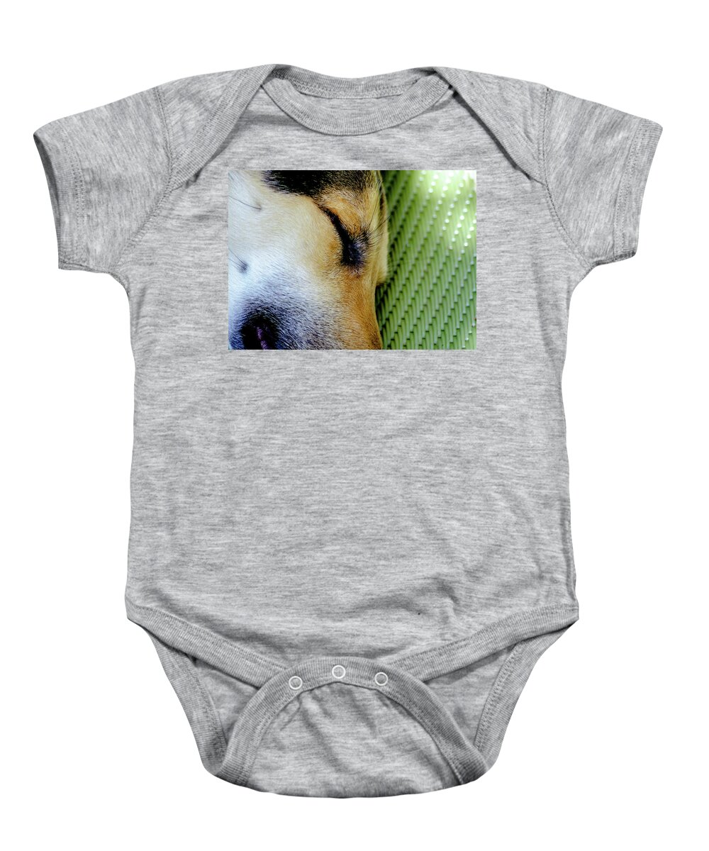 Dog Baby Onesie featuring the photograph Wiskers Fur-n-Plastic by Tim Dussault