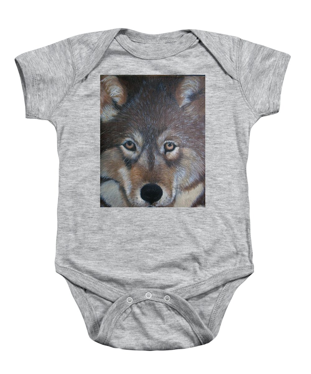  Baby Onesie featuring the painting Wolf by Jean Yves Crispo