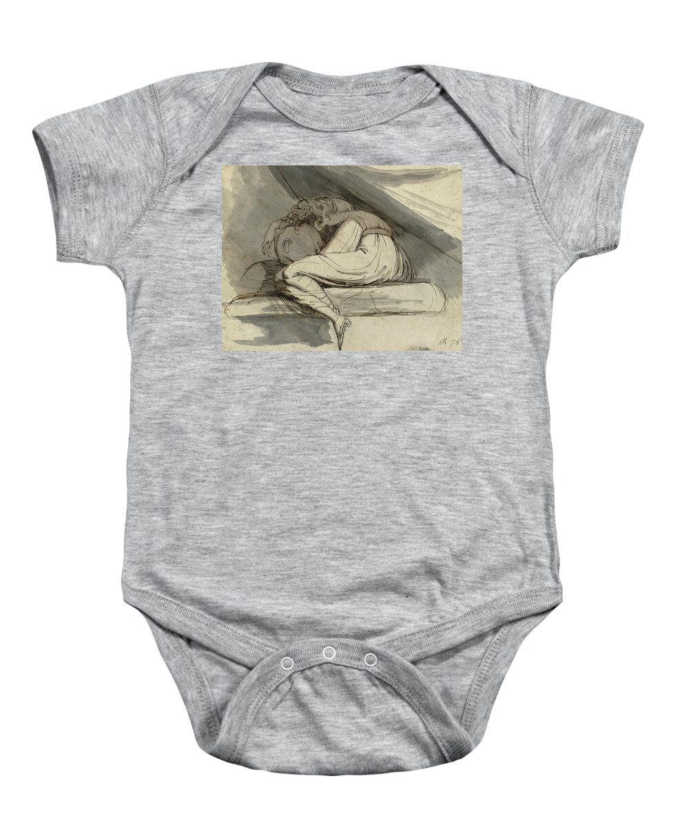 Fuseli Baby Onesie featuring the drawing Woman Sitting Curled Up by Henry Fuseli