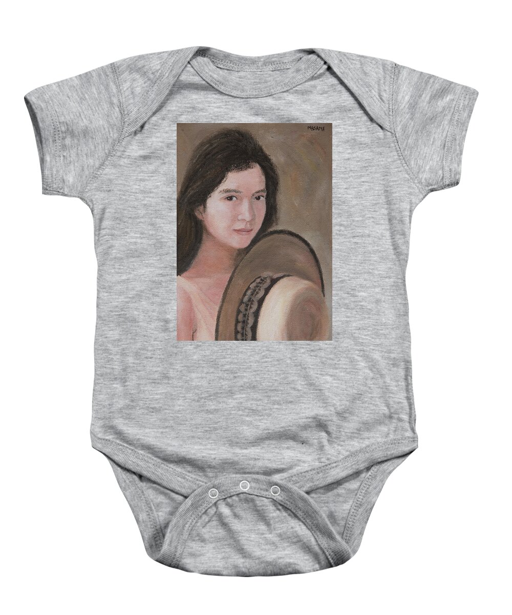 Portrait Baby Onesie featuring the painting Woman With Hat by Masami Iida