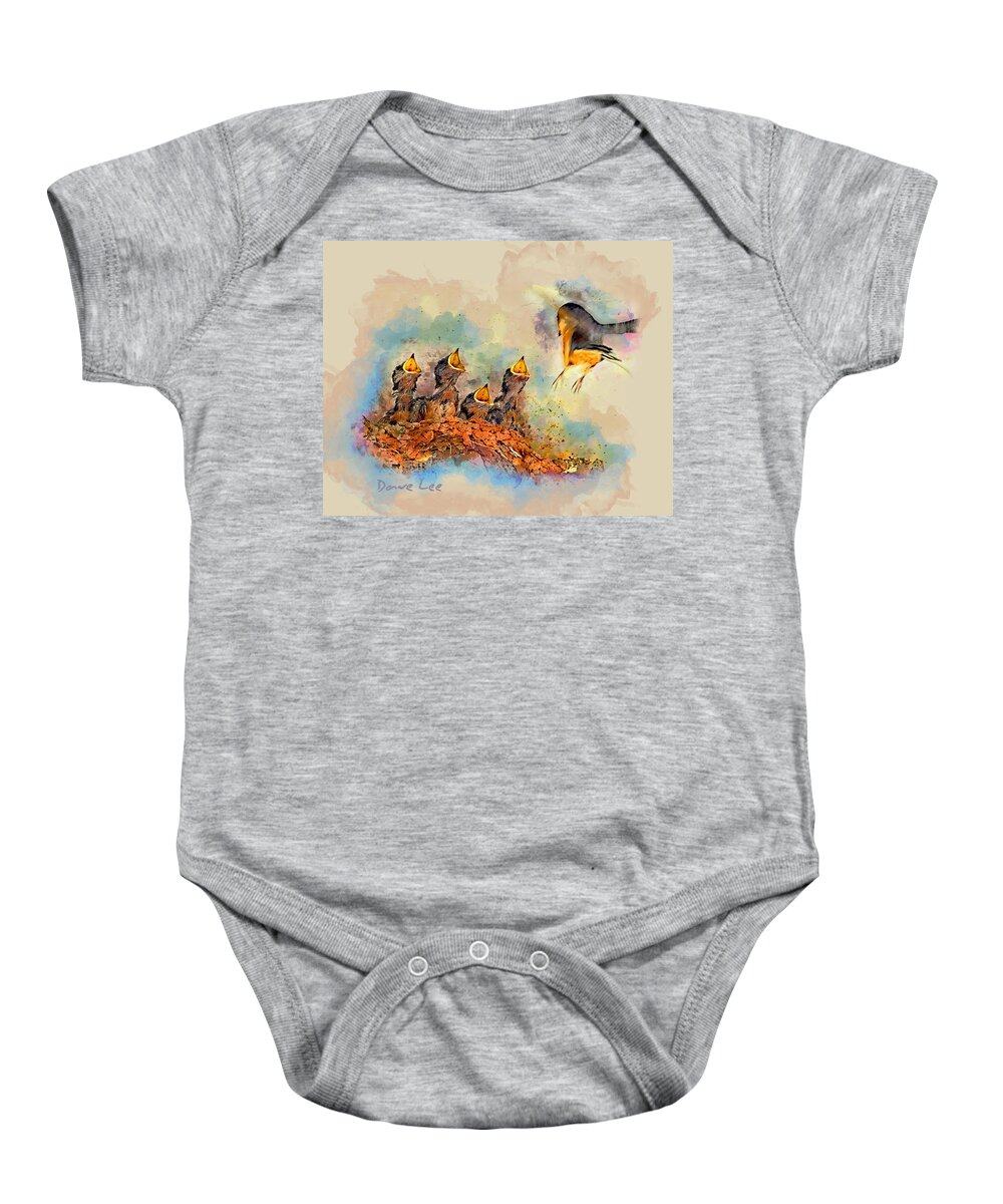 Birds Baby Onesie featuring the mixed media Wonder What's For Dinner? by Dave Lee