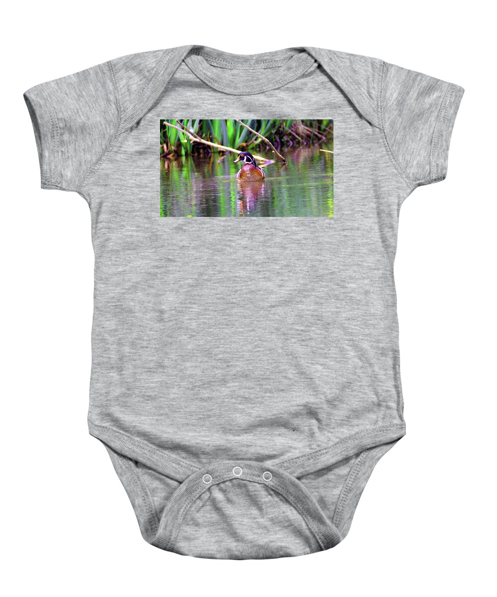 Wood Duck Baby Onesie featuring the photograph Wood Duck Looking Left by Kathy Kelly