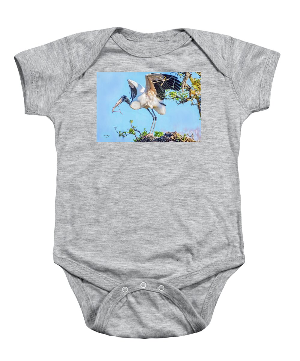 Wood Baby Onesie featuring the photograph Wood Stork - Nest Builder by DB Hayes