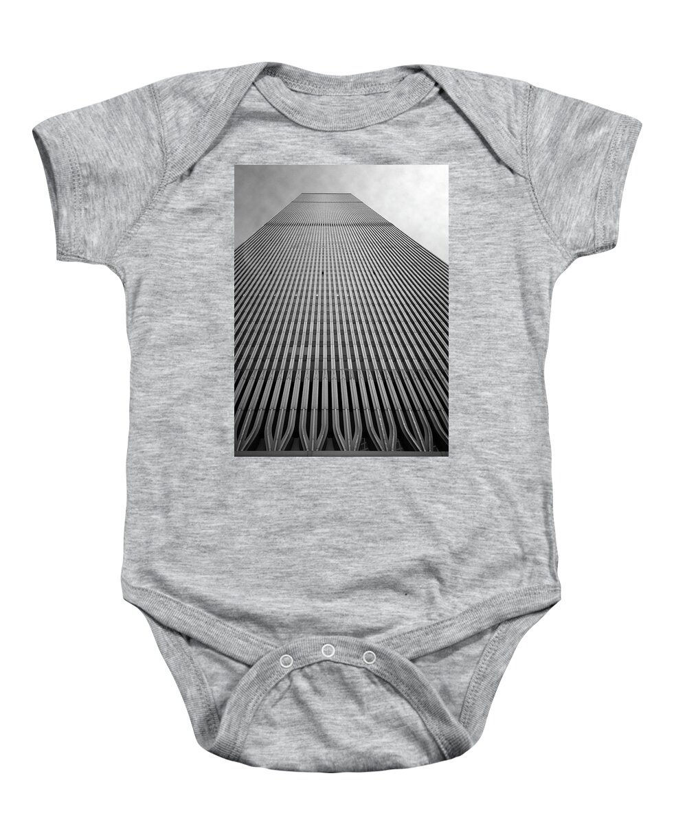 Lower Manhattan Baby Onesie featuring the photograph World Trade Center NYC Base of the South Tower 1985 by Kathy Anselmo